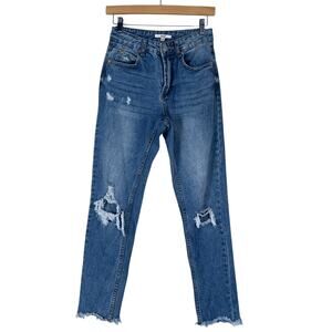 Papaya Jeans Juniors 1 Medium Wash Distressed High Waisted Straight Leg 90s